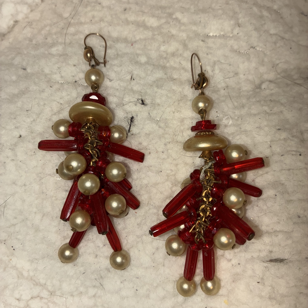 Elegant Red and Gold Beaded Earrings